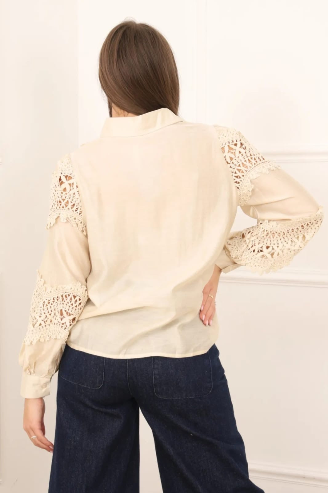 Chemise - Dentelle Manches Ballon Beige