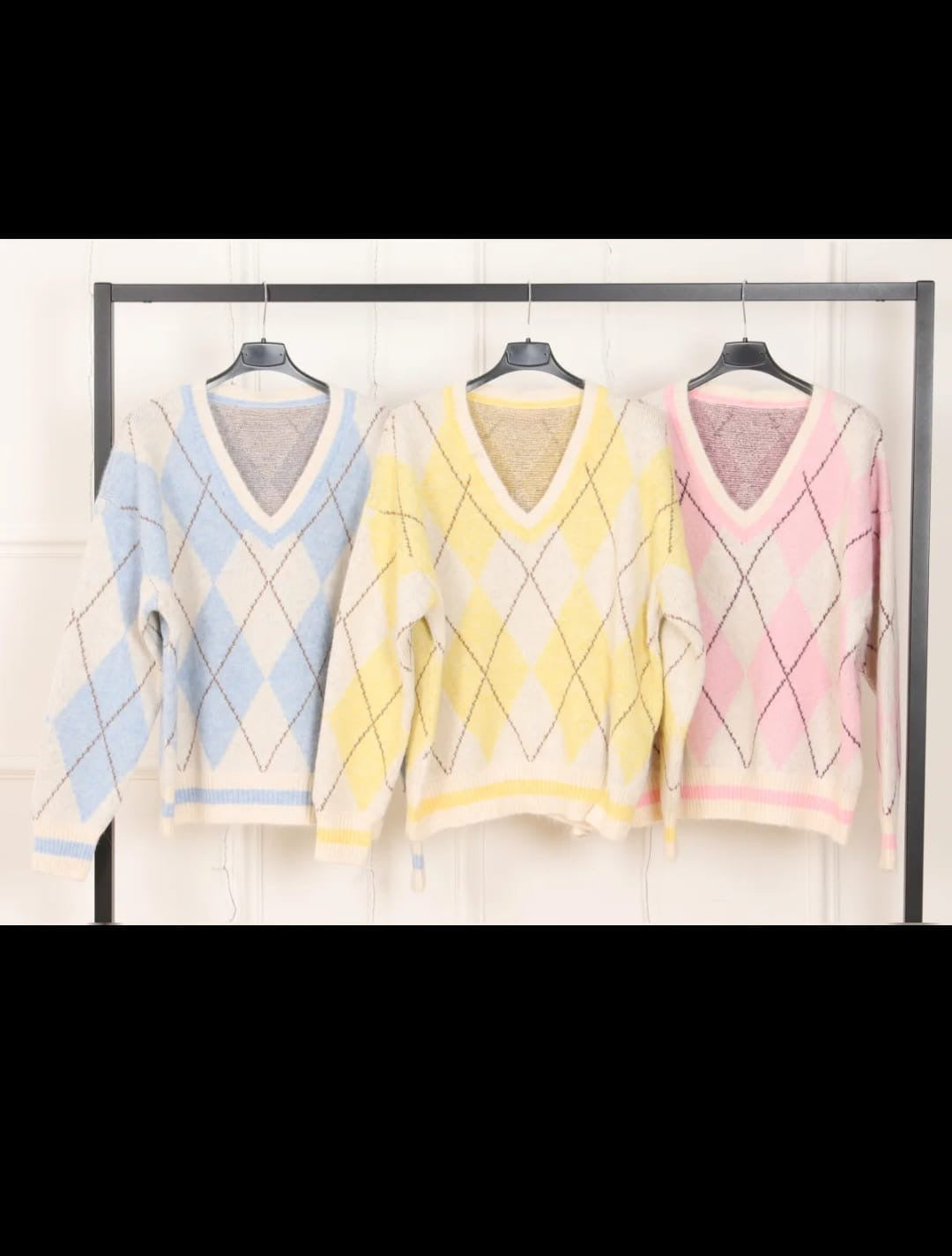 Pull Col V Motif Losanges - Multicolore