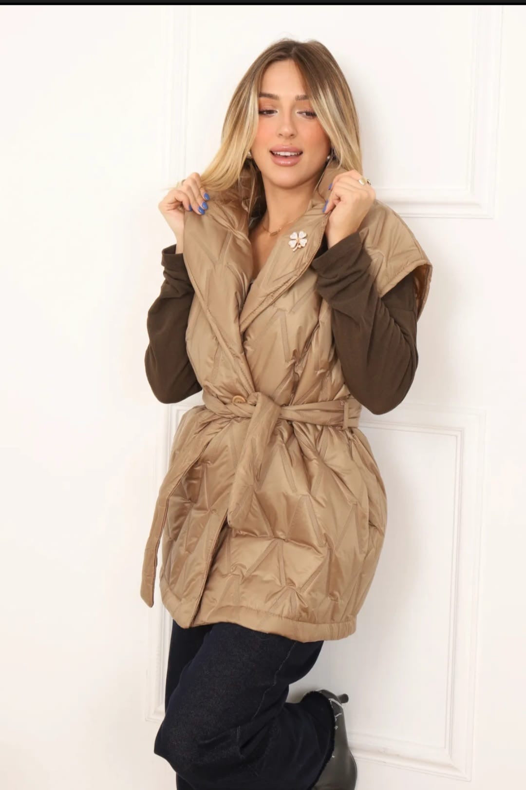 Gilet Matelassé Sans Manches avec Ceinture