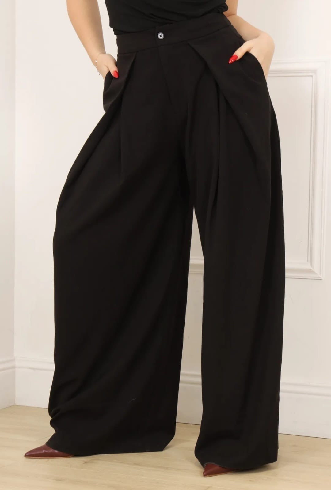 Pantalon Palazzo Noir - Jambes Larges Taille Haute