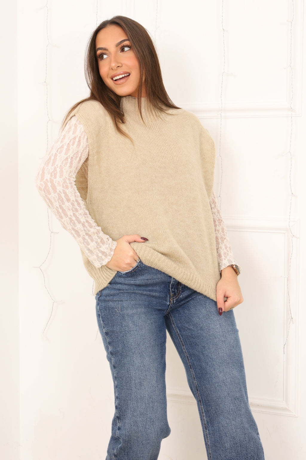 Pull Sans Manches Beige