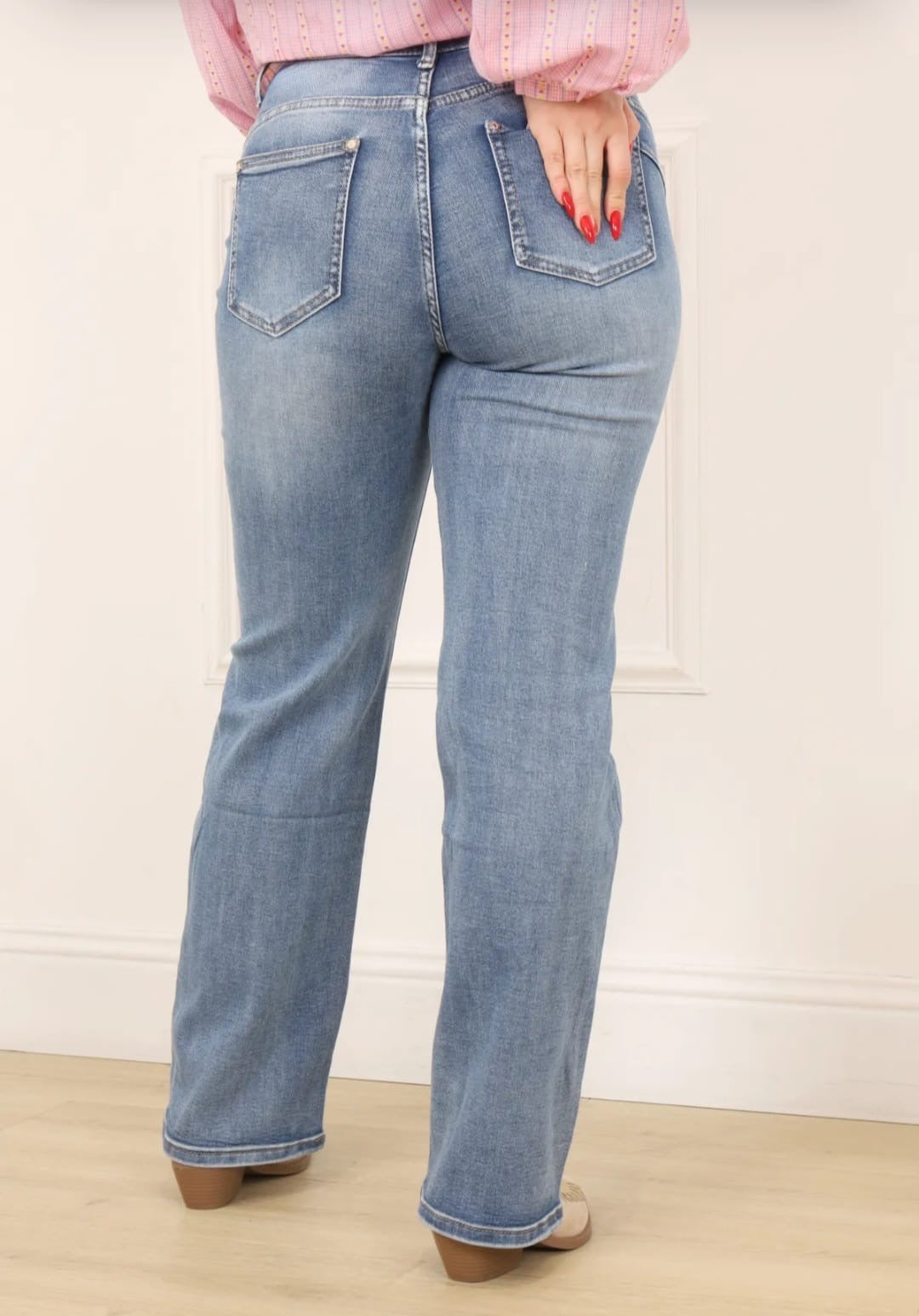 Jean Bleu Clair Délavé - Coupe Droite Taille Haute