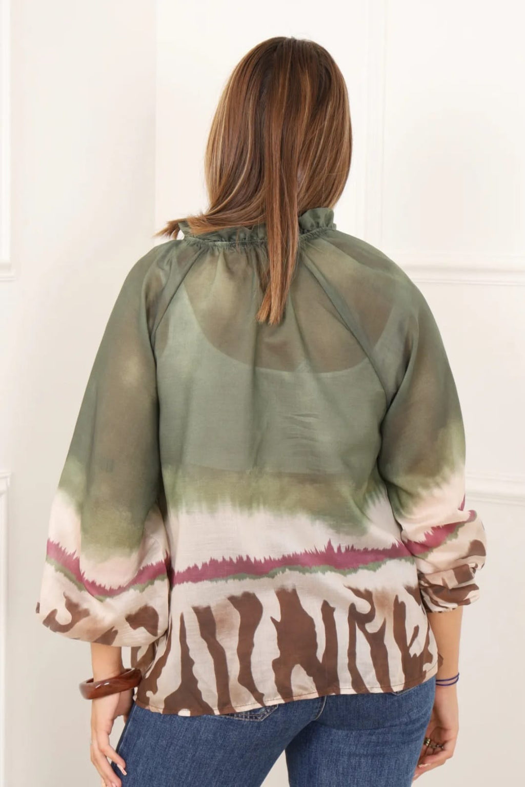 Blouse fluide imprimé tie & dye vert/marron