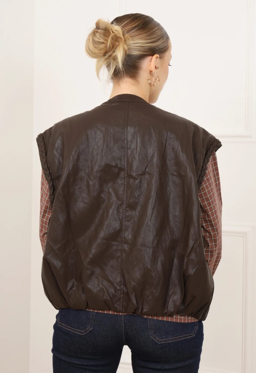 Gilet sans manches en similicuir marron