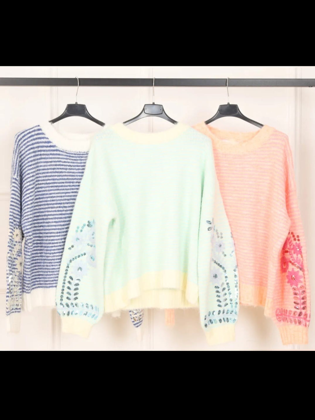 Pull Doux Manches Fleuries - Perles et Sequins